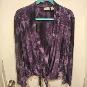 Chico's Travelers Purple Tie Dye Tie Front Jacket Cardigan Sz 1 (M) Fairy Gothic